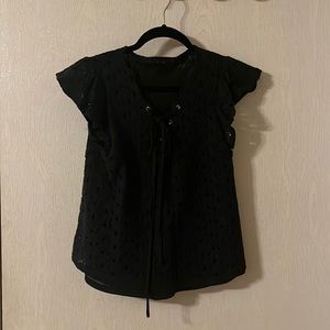 Black lace blouse with lace up bow in front